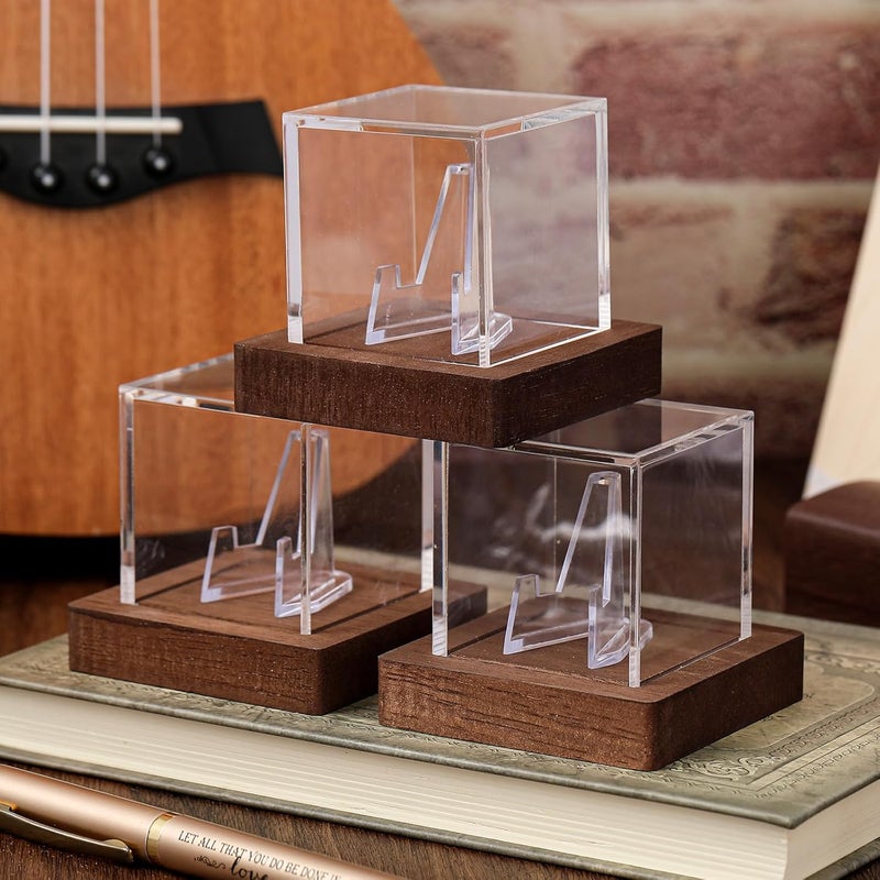 DoubleFill 3 Pcs Acrylic Guitar Pick Display Box Case with Wooden Base Clear Guitar Pick Holder Storage Box for Collectible Picks Decoration Memorabilia - Image 5